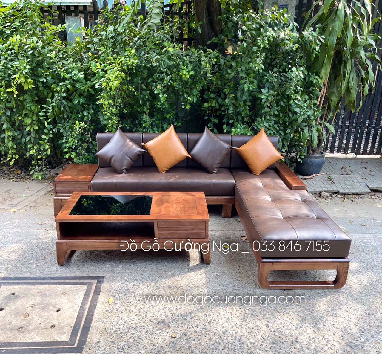 ghế sofa góc L gỗ sồi