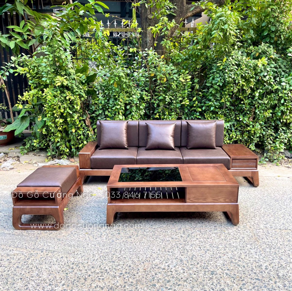 sofa gỗ sồi nga lau màu óc chó
