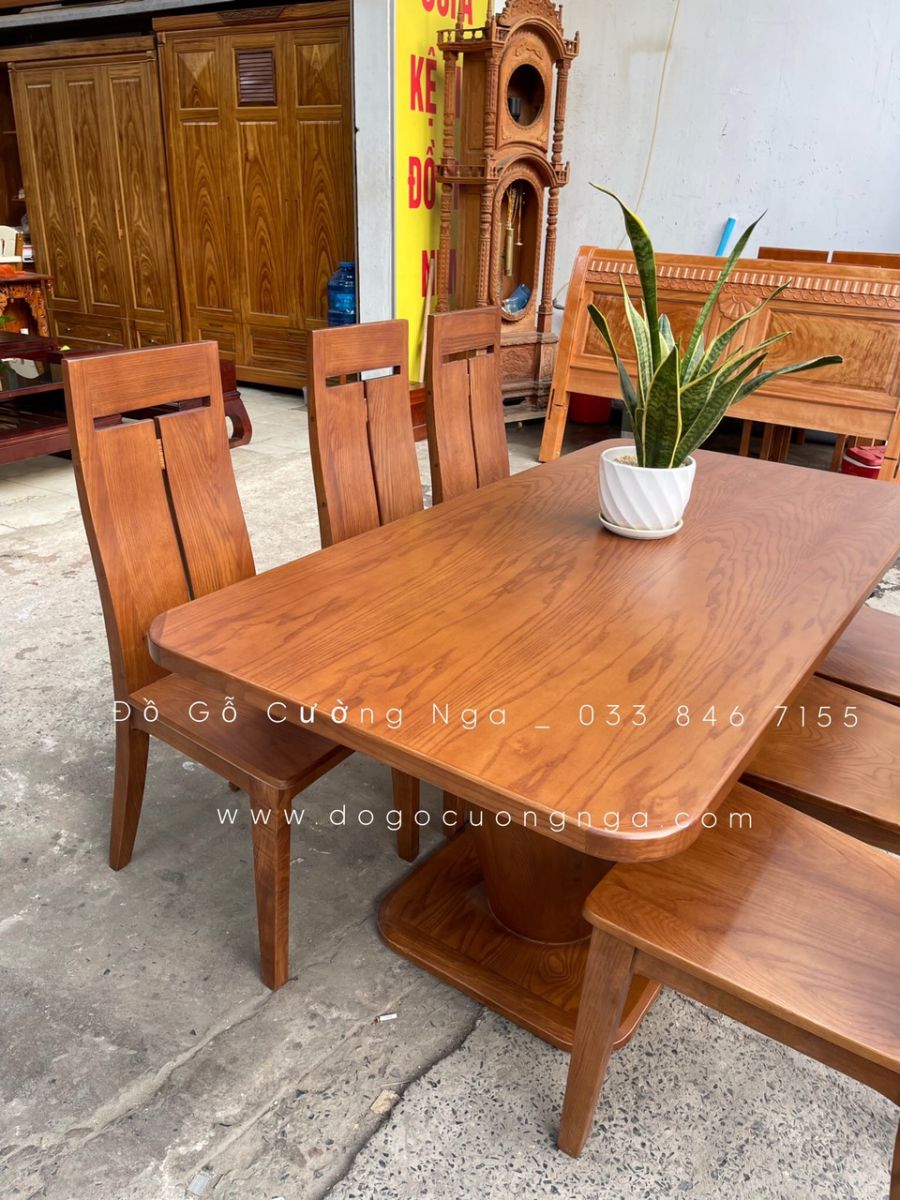 bàn ăn 6 ghế sồi sồi
