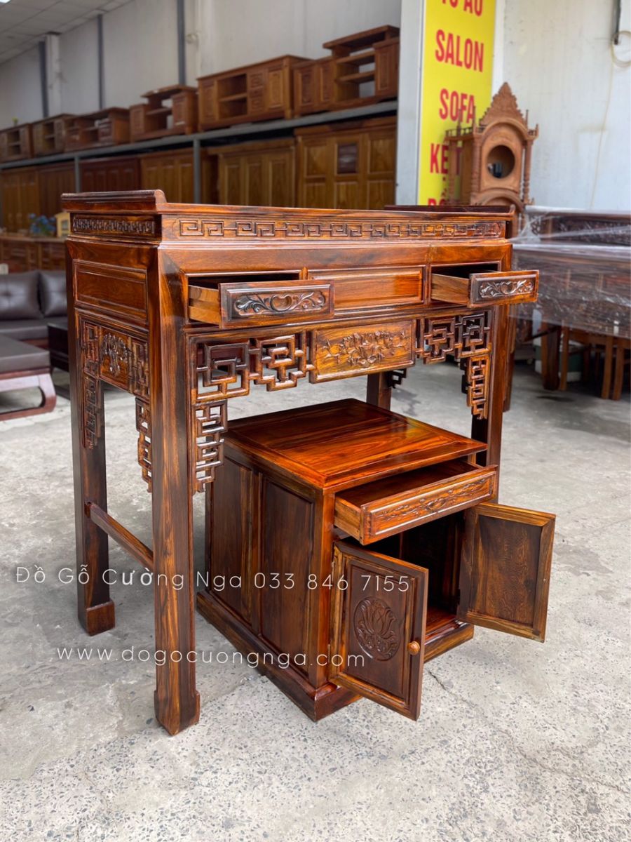 bàn thờ gỗ muồng mẹ bồng con 