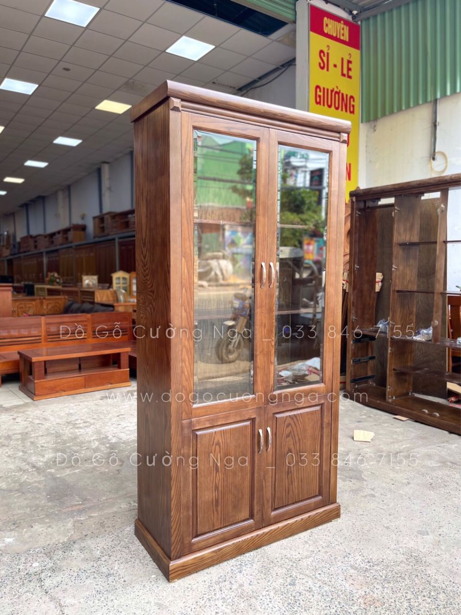 tủ sách gỗ sồi nga 1m