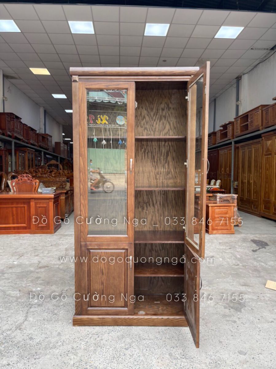 tủ sách gỗ sồi nga 1m