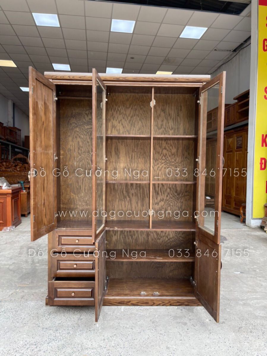 tủ sách gỗ sồi nga 1m4