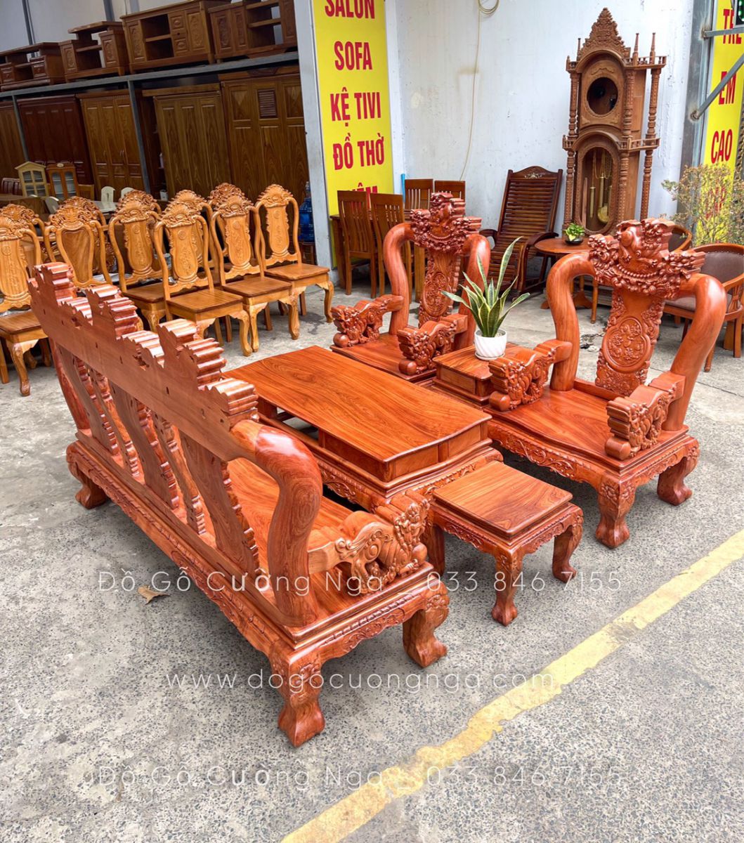 Salon gỗ Hương Đá trạm Nghê tay 12 - 6 món 