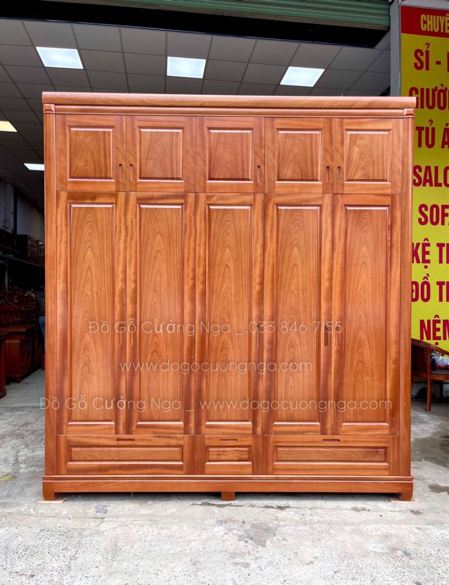 tủ quần áo gỗ xoan đào 5 cánh 2 