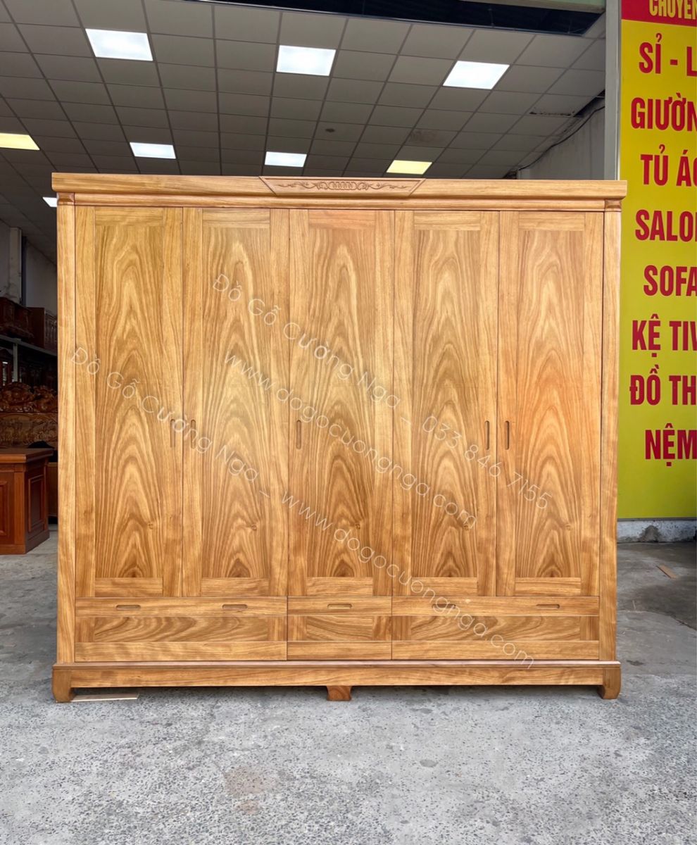 Tủ quần áo gỗ hương xám 5 cánh 