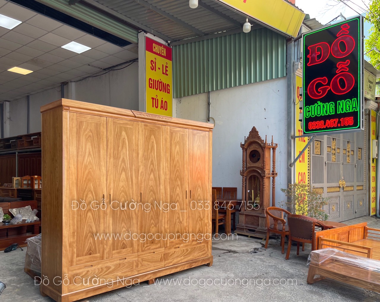 Tủ quần áo gỗ hương xám 5 cánh 2m3 