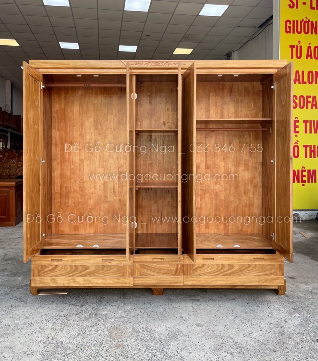 thiết kế bên trong tủ áo 5 cánh gỗ hương xám 