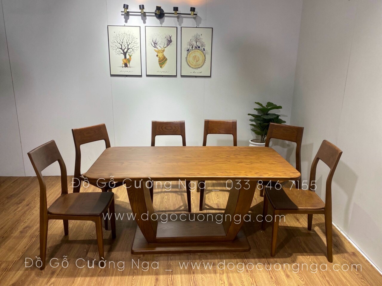 bàn ăn 6 ghế gỗ sồi màu óc chó
