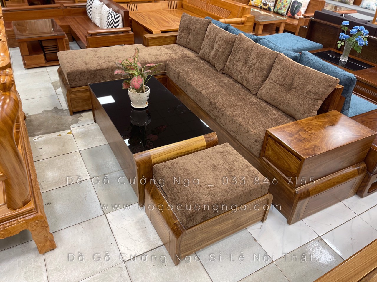 ghế sofa gỗ hương xám góc l 