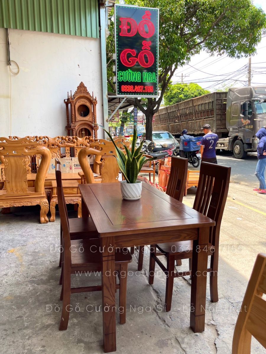 bàn ăn gỗ sồi nga 4 ghế - màu óc chó