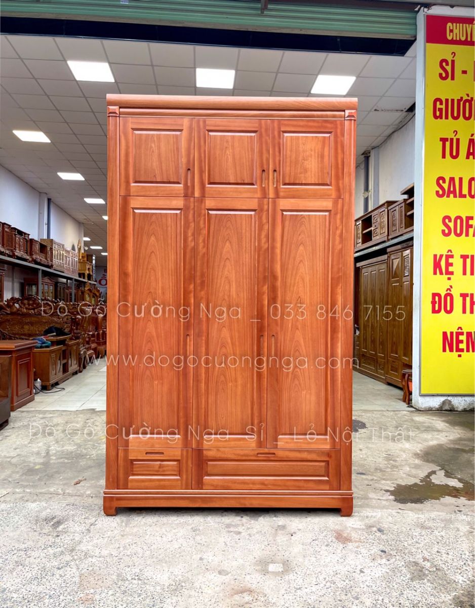 tủ quần áo gỗ xon đào 3 cánh - 2 tầng 