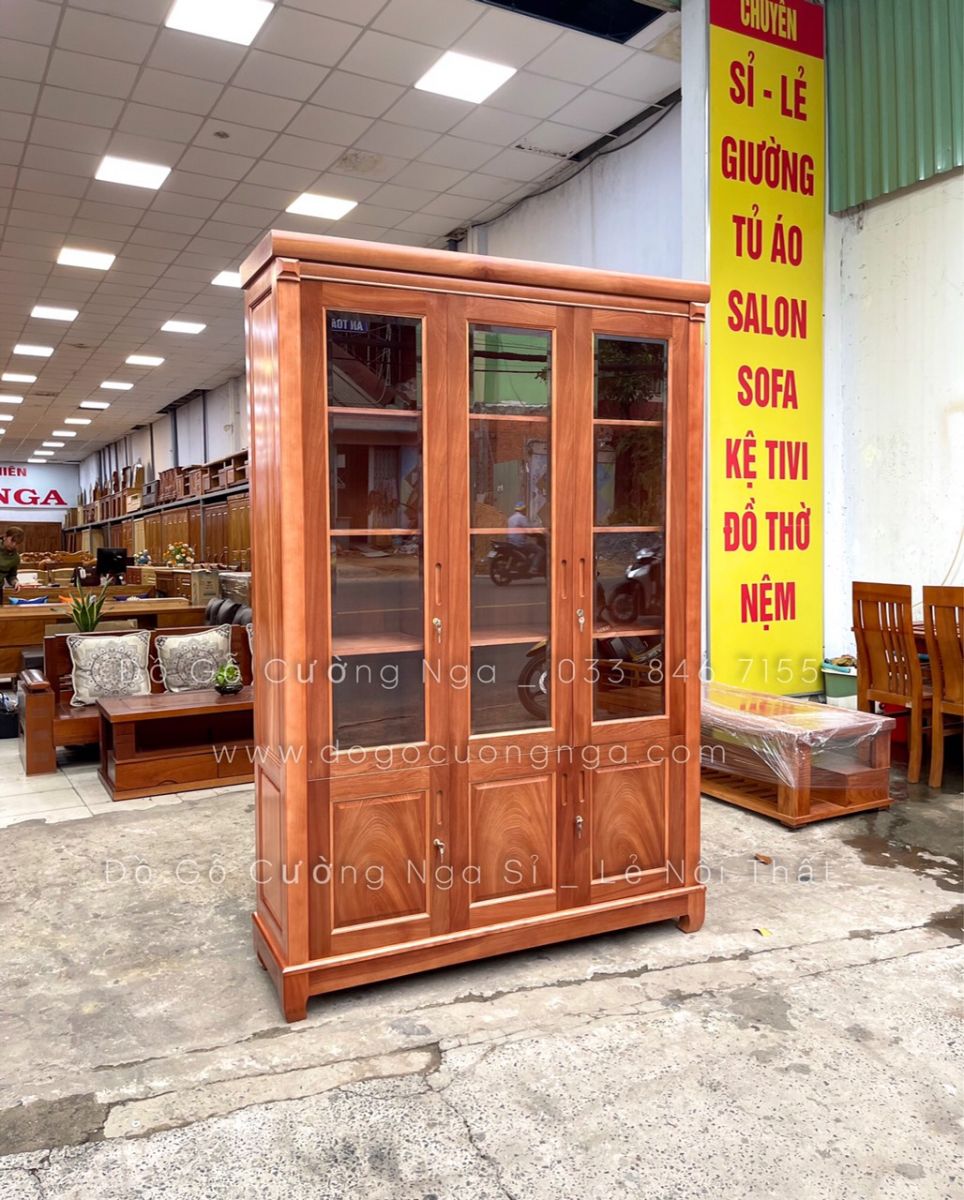 tủ sách gỗ xoan đào 1m4