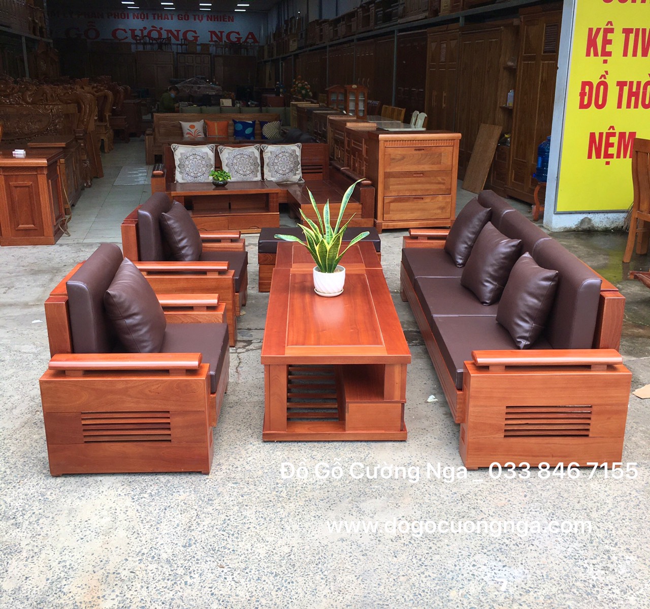 bộ bàn ghế sofa gỗ xoan đào đói trứng 7 món