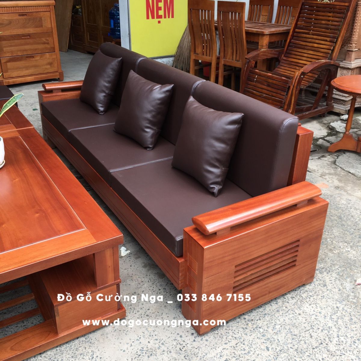 bộ bàn ghế sofa gỗ xoan đào đói trứng 7 món