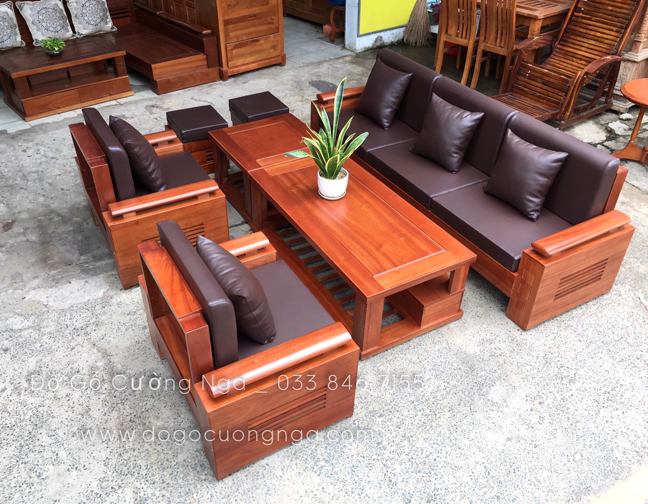 bộ bàn ghế sofa gỗ xoan đào đói trứng 7 món