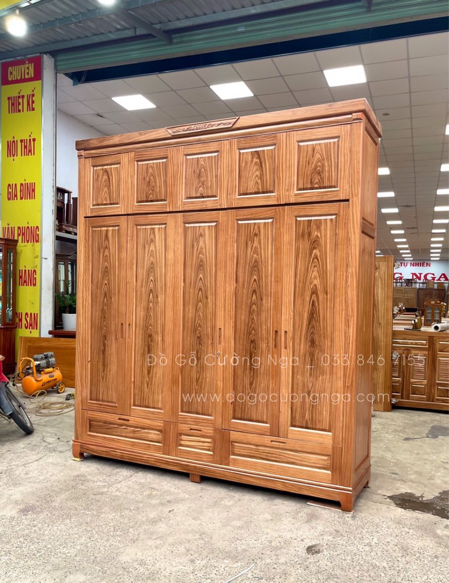 tủ quần áo gỗ hương xám 5 cánh