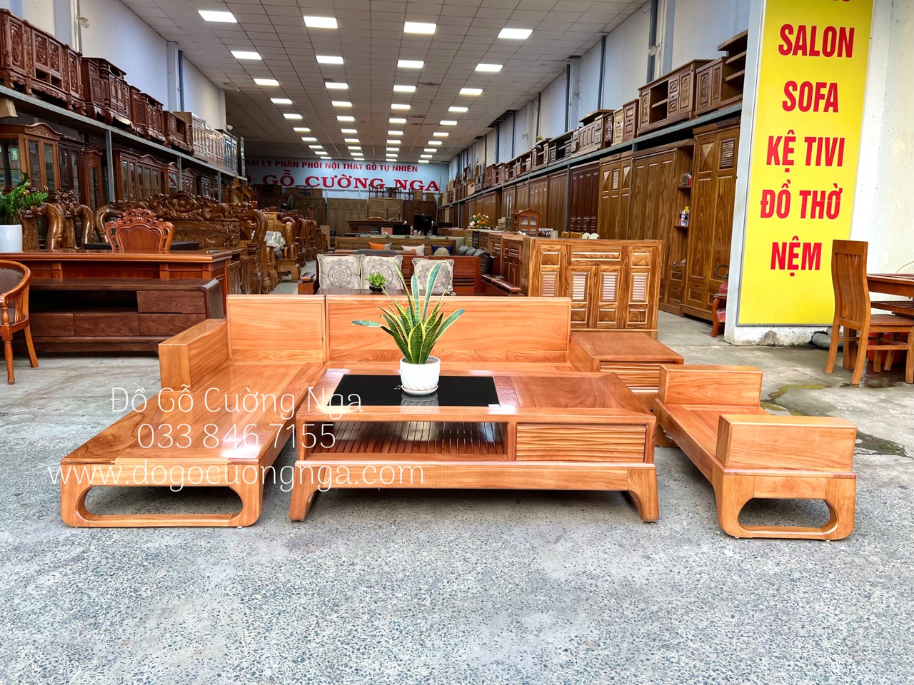 ghế sofa gỗ gõ đỏ góc L