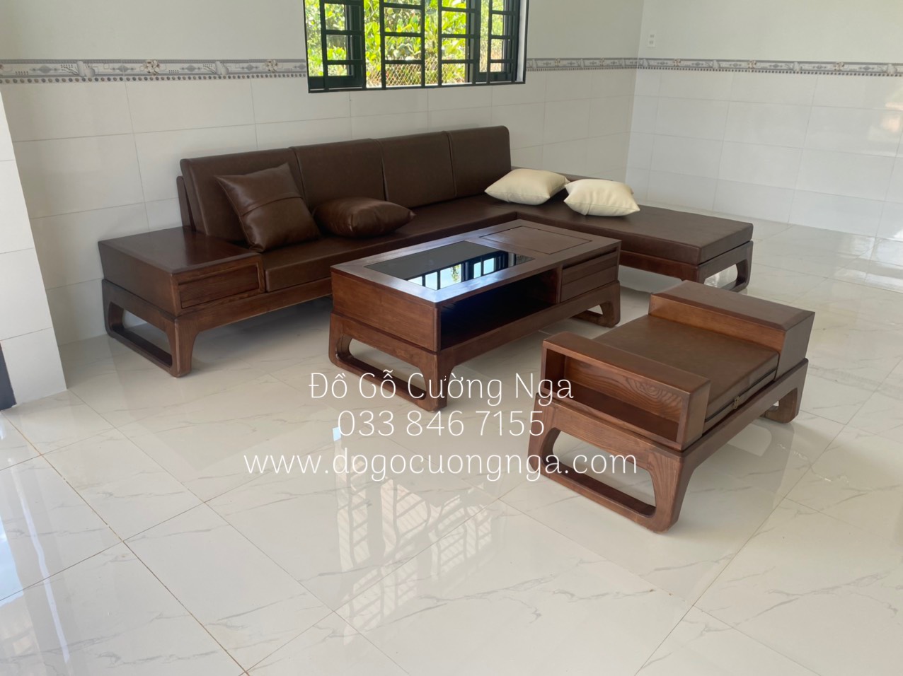 sofa gỗ sồi nga góc L 