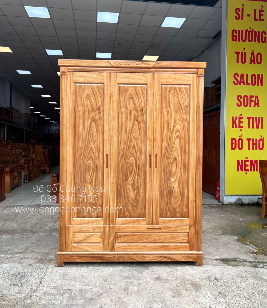 Những mẫu tủ quần áo gỗ tự nhiên 3 cánh