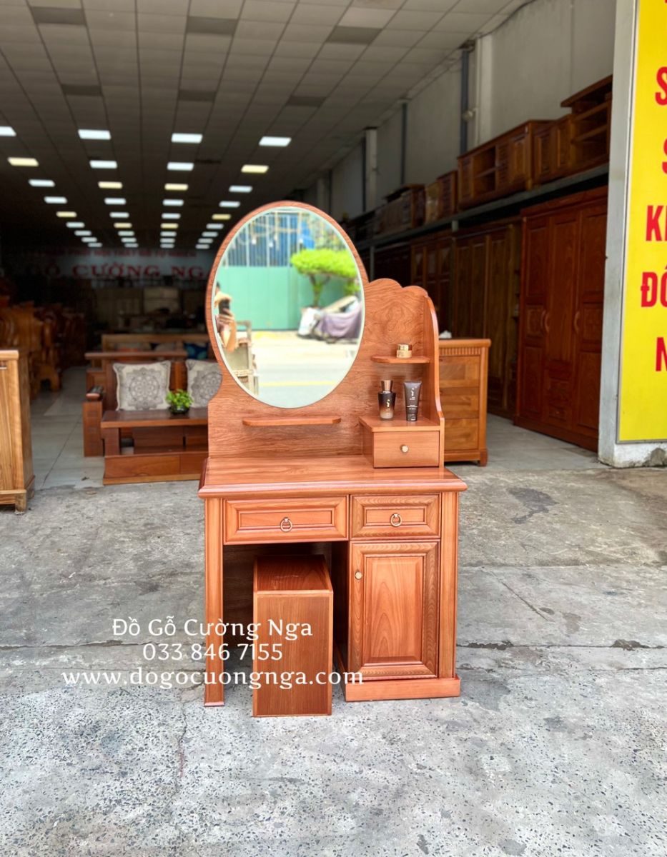 bàn trang điểm gỗ xoan đào 80cm hiện đại