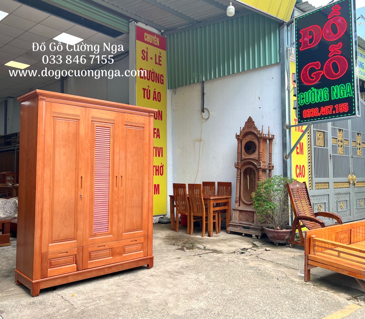 tủ quần áo gỗ xoan đào 3 cánh hiện đại 