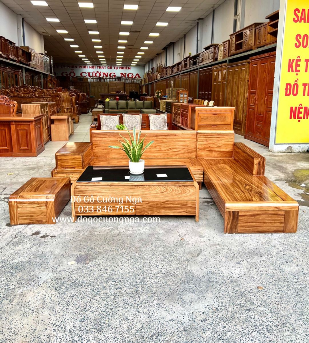 ghế sofa gỗ hương xám góc l 