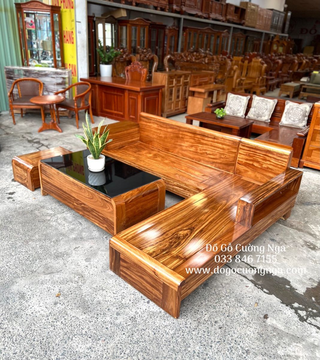 ghế sofa gỗ hương xám góc l 
