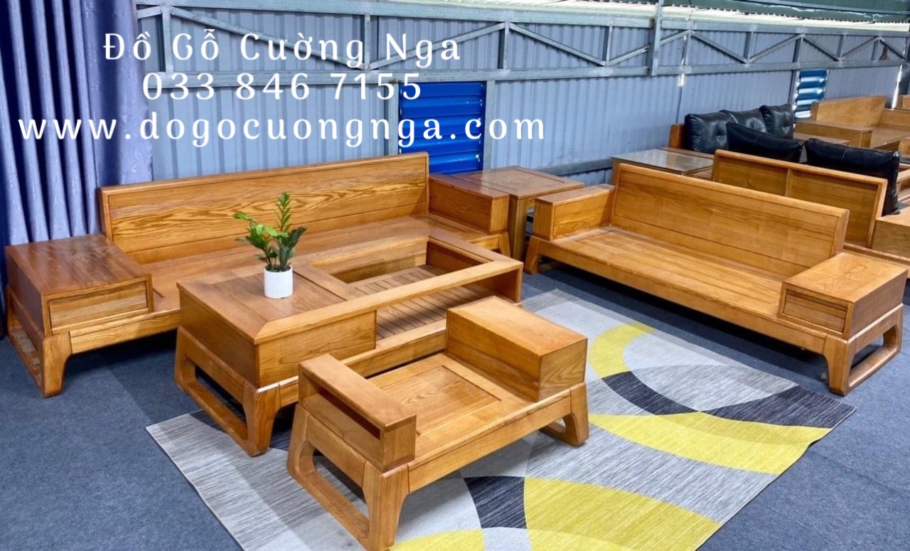 sofa gỗ sồi nga lau màu gõ đỏ