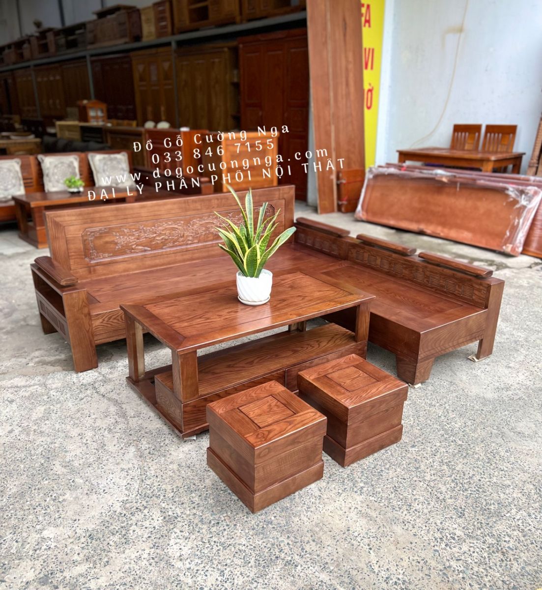 sofa gỗ sồi nga 