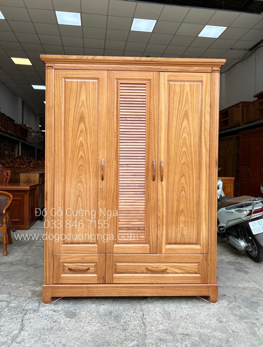 tủ quần áo gỗ hương xám 3 cánh 