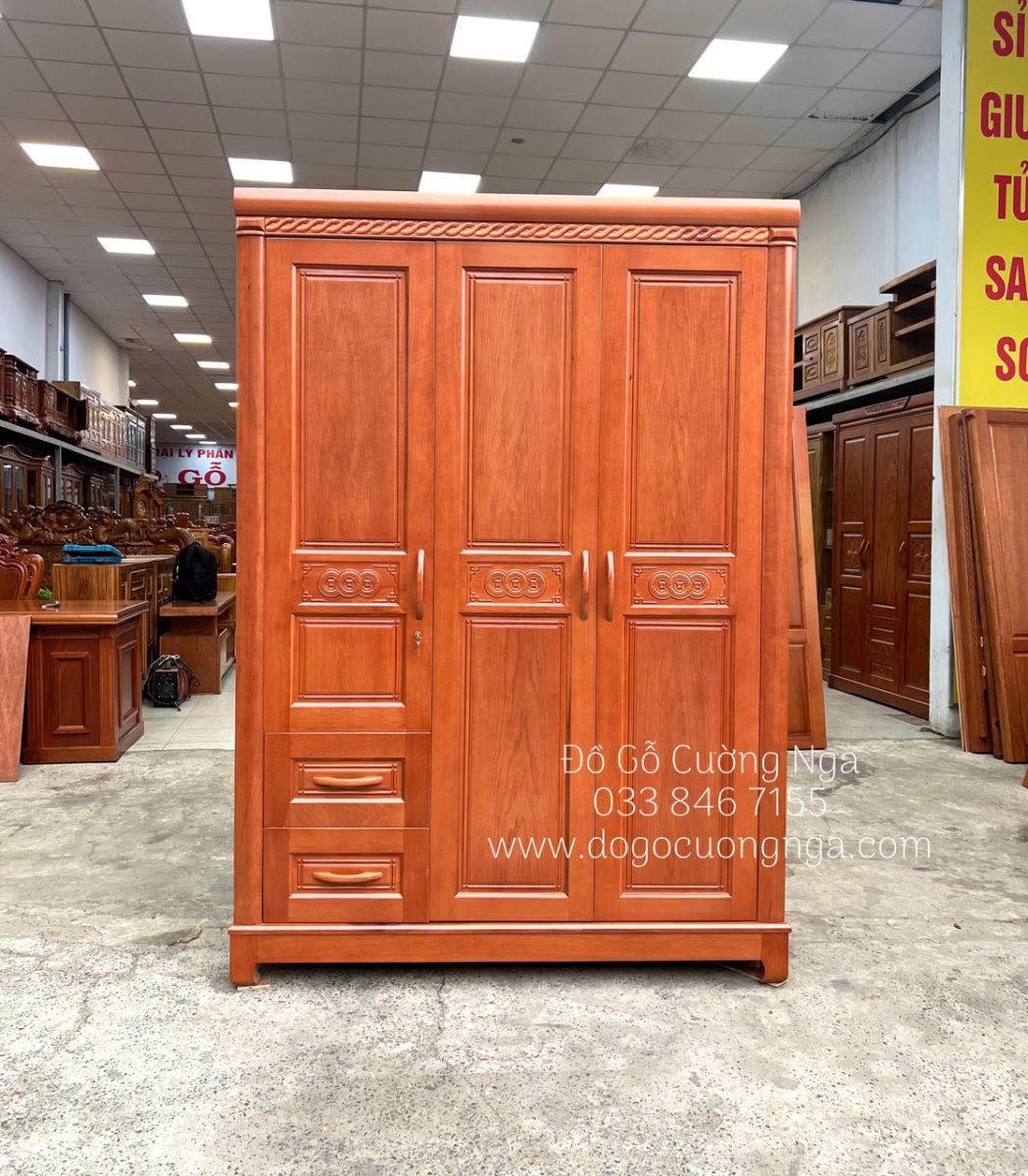 tủ quần áo gỗ xoan đào 3 cánh 