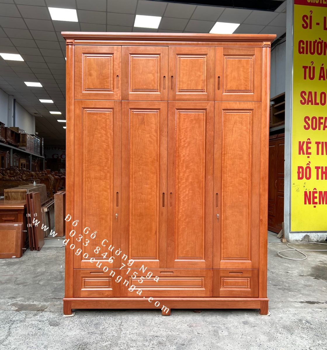 tủ quần áo gỗ xoan đào 4 cánh 