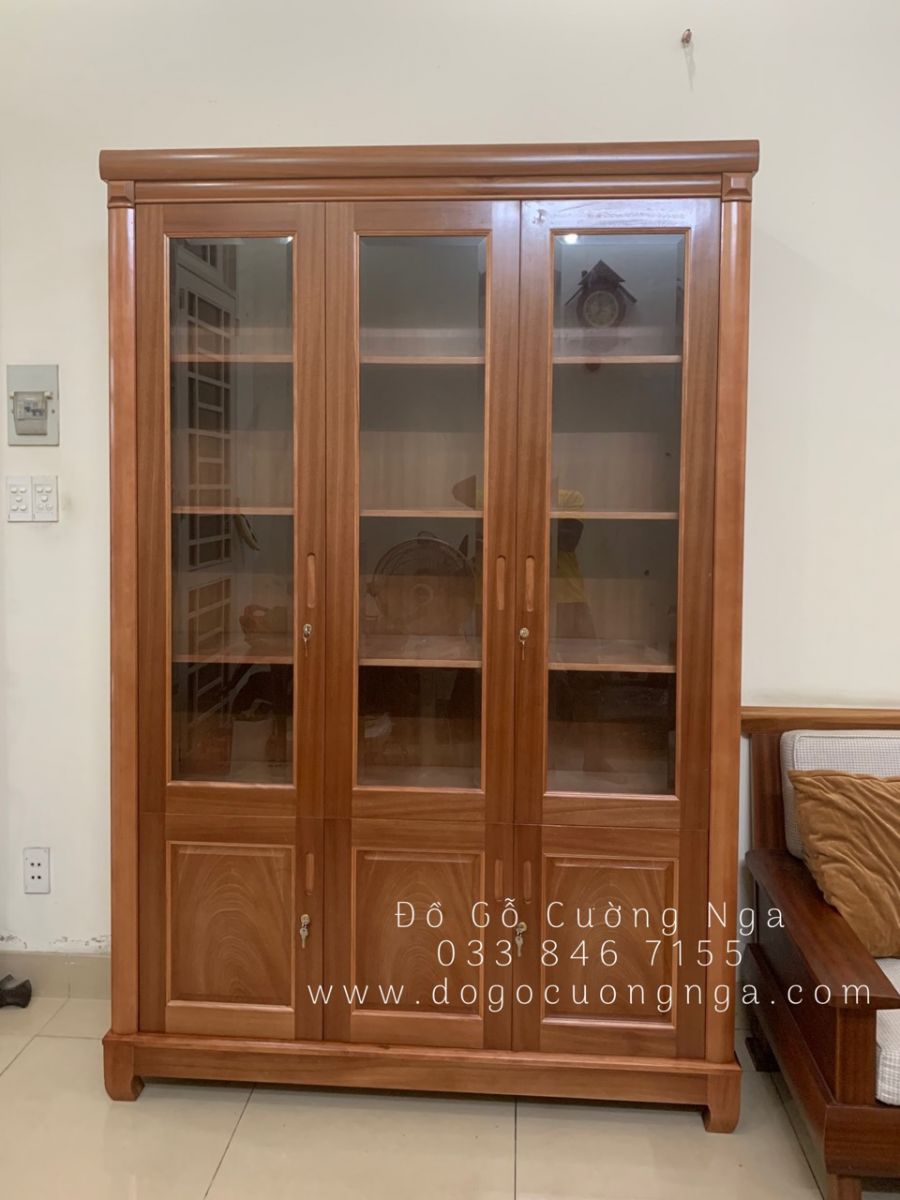 tủ sách gỗ xoan đào 1m4 