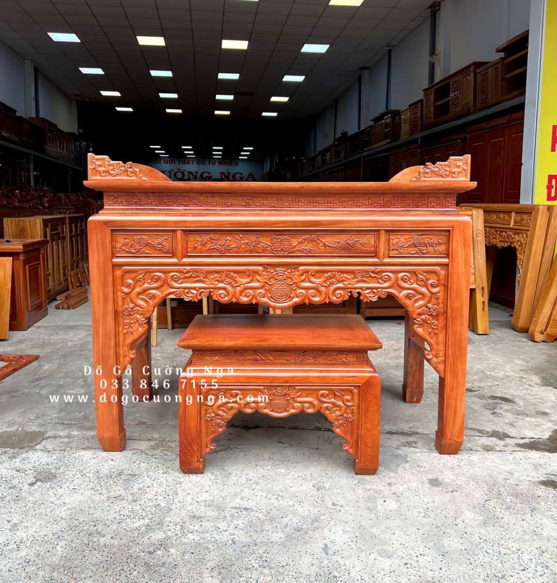 Bàn thờ Án gian gỗ gõ đỏ - 1m75 bộ 2 chi tiêt