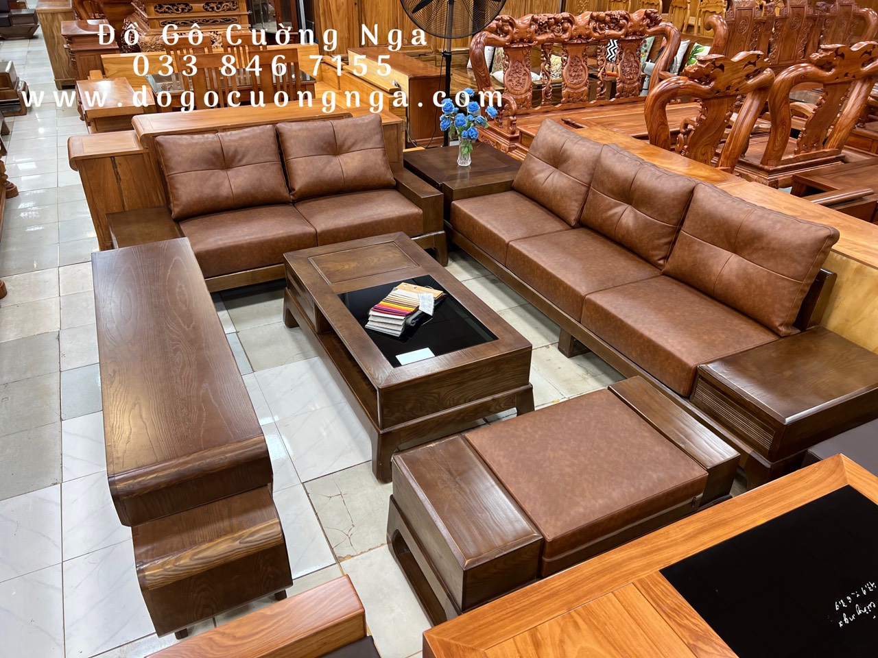 sofa gỗ sồi nga 
