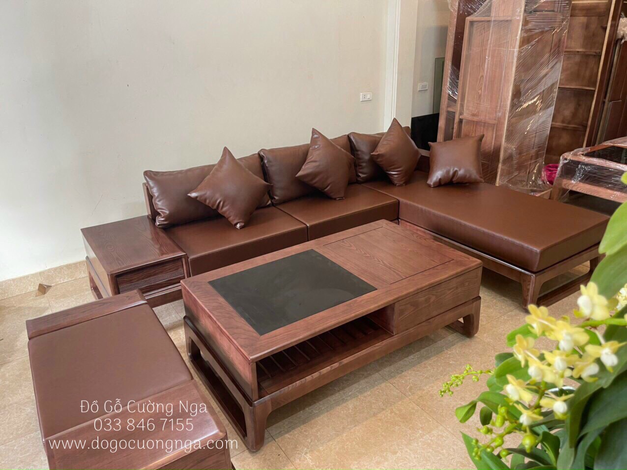 sofa gỗ sồi nga màu óc chó