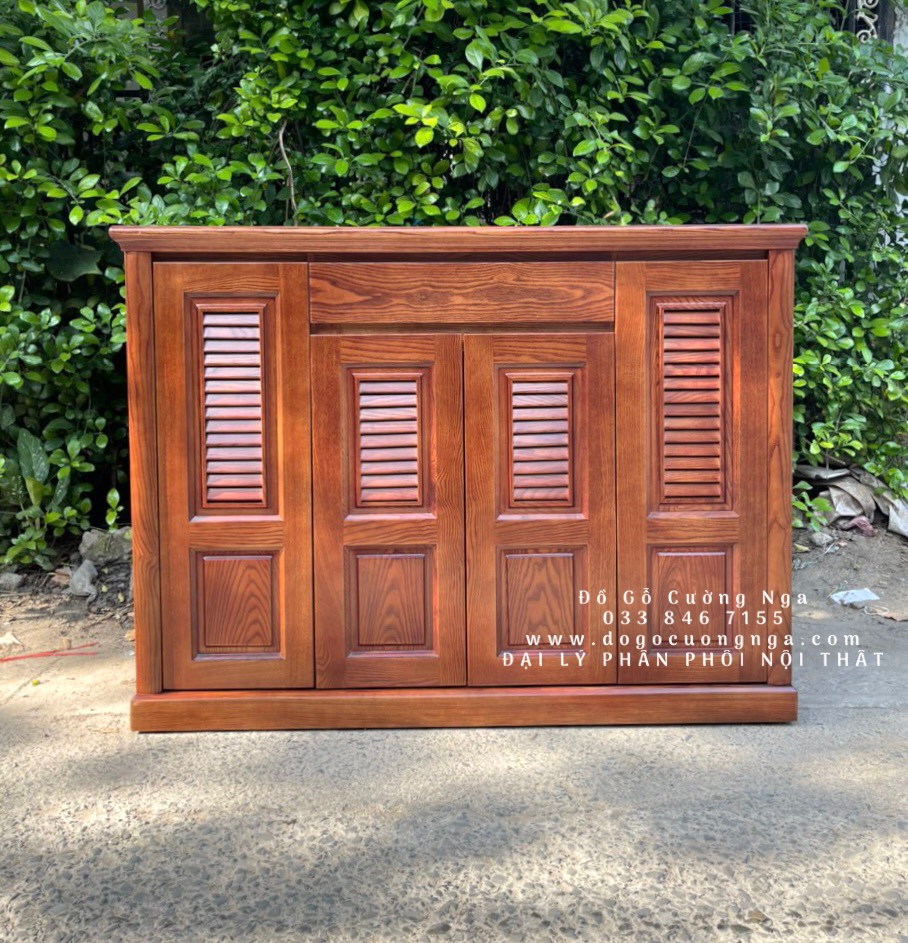 tủ giày gỗ sồi nga 4 cánh 1m35