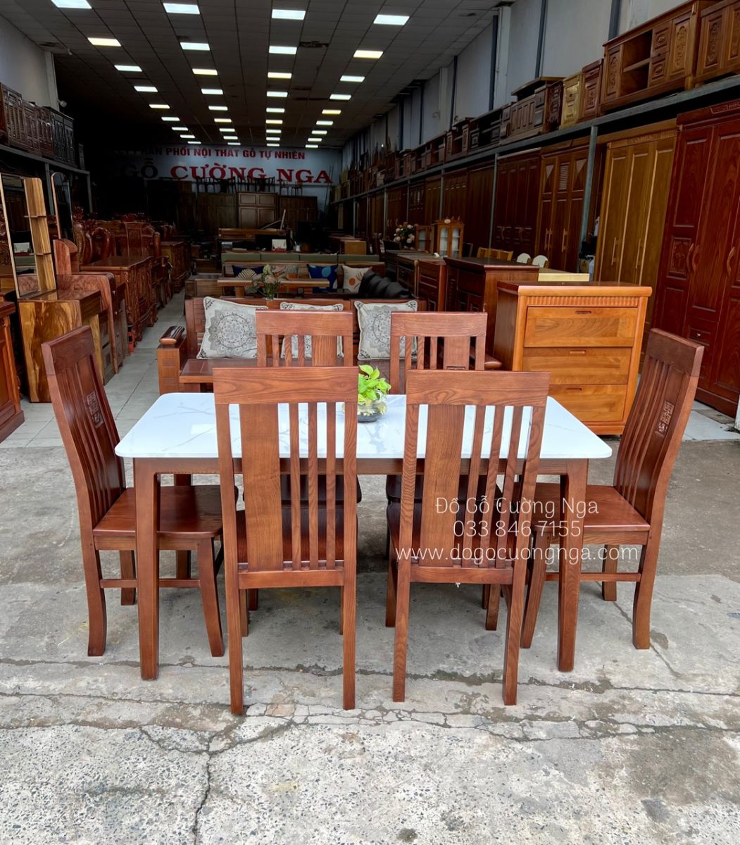 bàn ăn gỗ sồi 6 ghế Ghế ăn gỗ sồi hiện đại  bàn ăn 6 ghế sồi sồi Bộ bàn ăn gỗ sồi mặt đá - 6 ghế