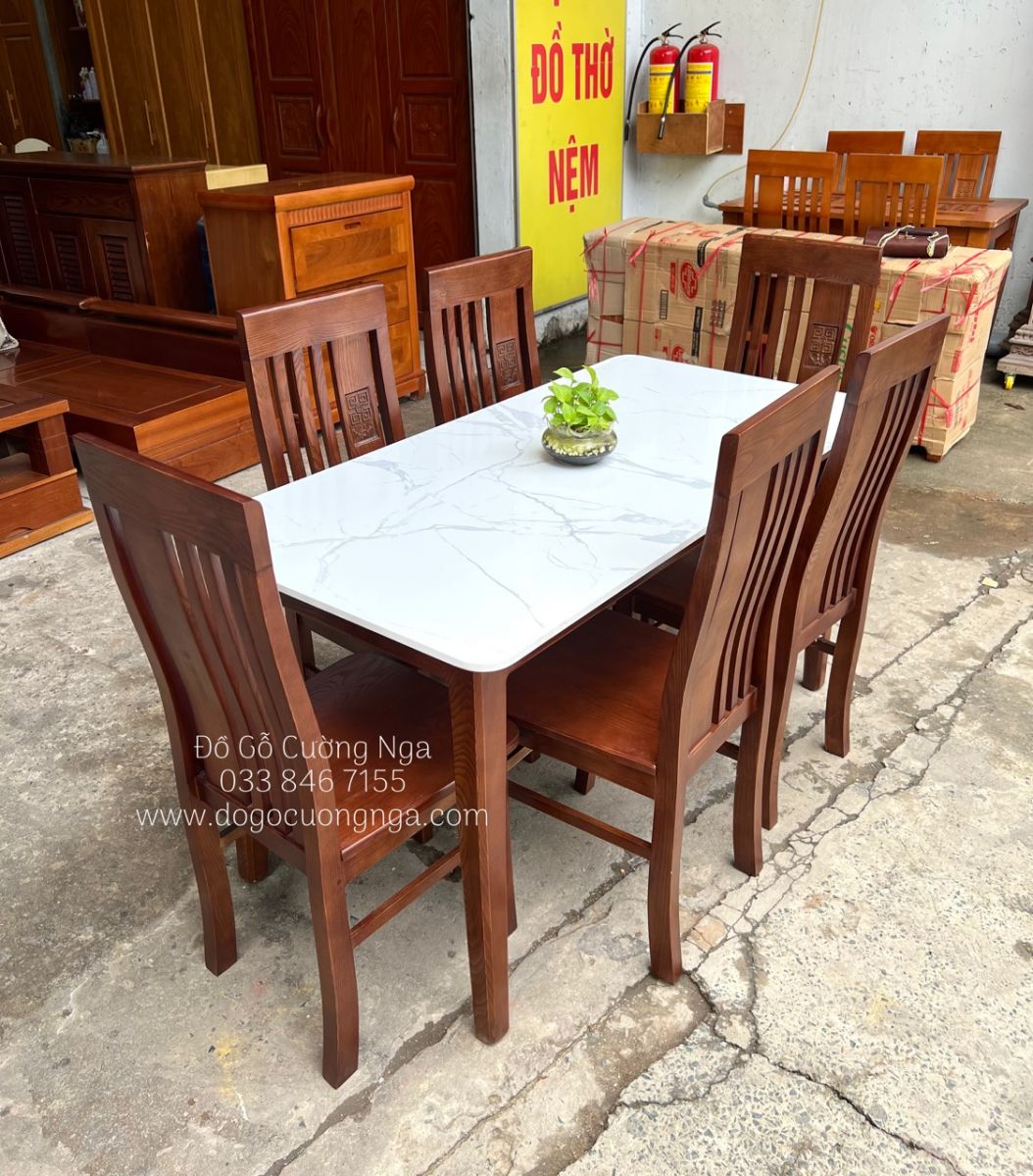 bàn ăn gỗ sồi 6 ghế Ghế ăn gỗ sồi hiện đại  bàn ăn 6 ghế sồi sồi Bộ bàn ăn gỗ sồi mặt đá - 6 ghế