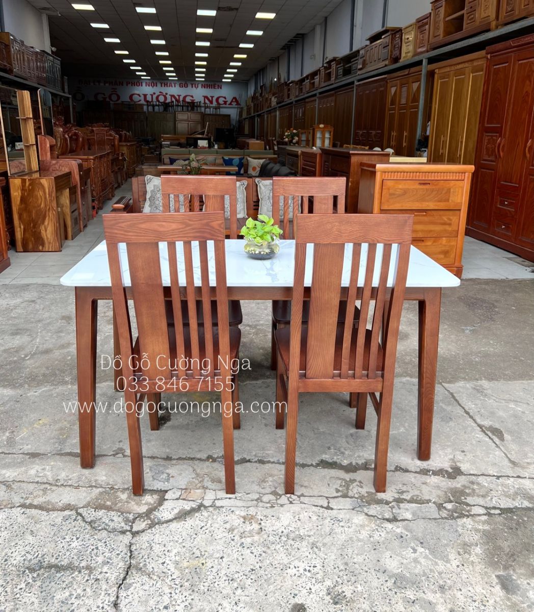 bàn ăn mặt đá gỗ sồi 