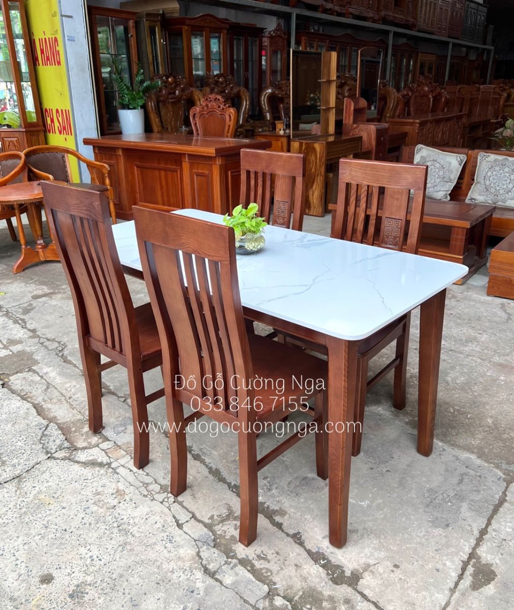 Bộ Bàn Ăn Gỗ Sồi Lau Mặt Đá