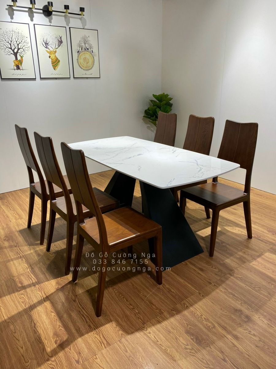 bàn ăn mặt đá gỗ sồi nga 