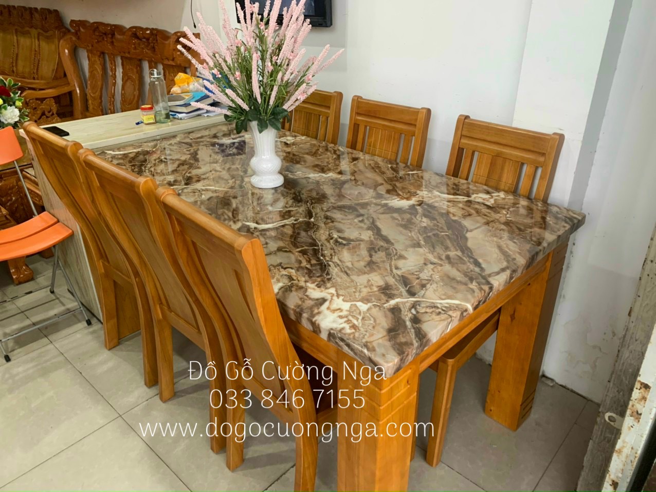 bàn ăn mặt đá 6 ghế