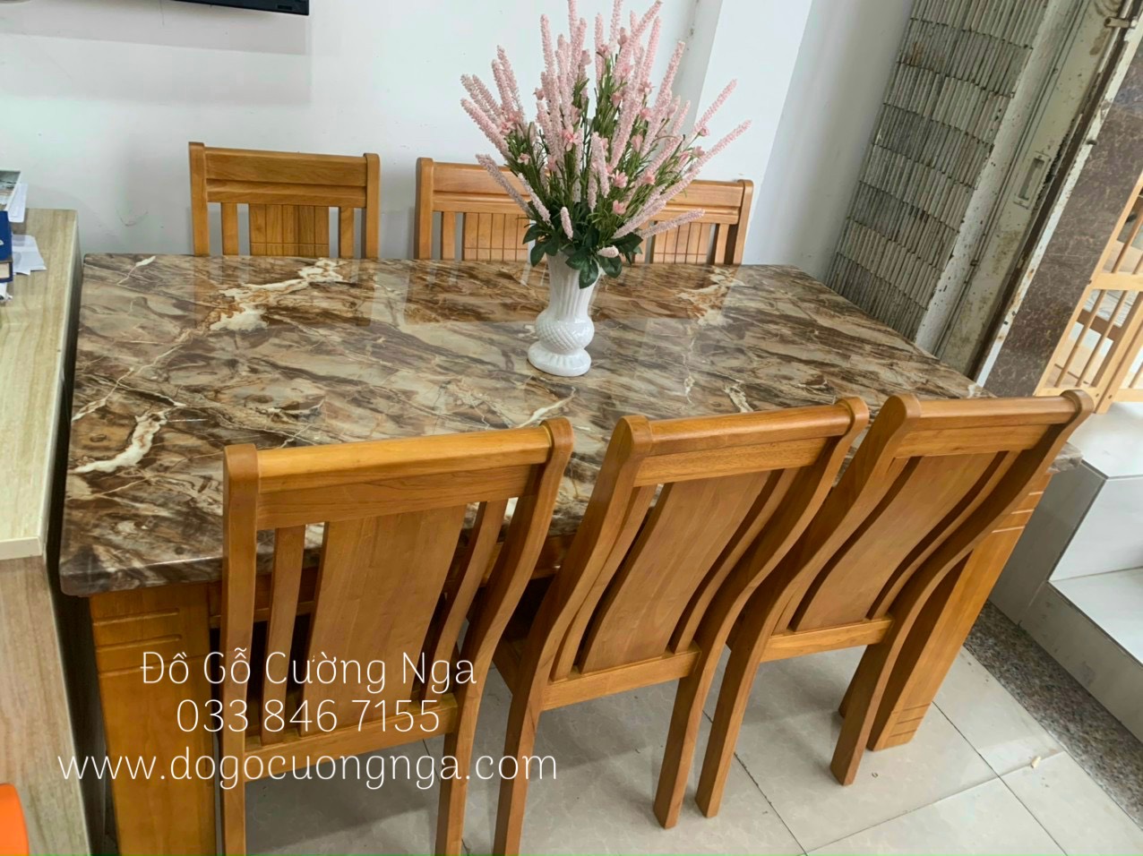 bàn ăn mặt đá 6 ghế