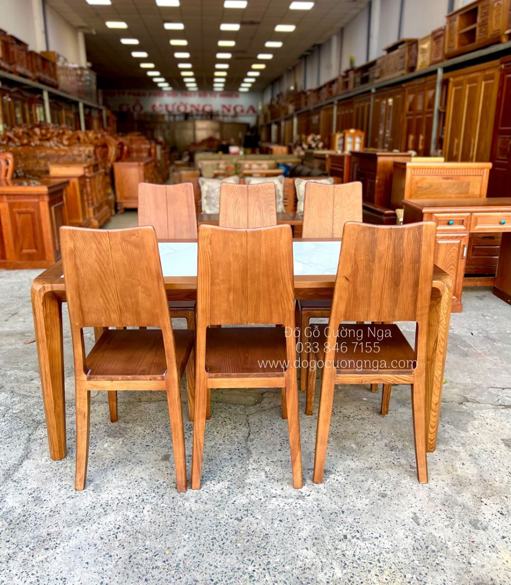 Bộ bàn ăn gỗ sồi nga màu óc chó - 6 ghế 