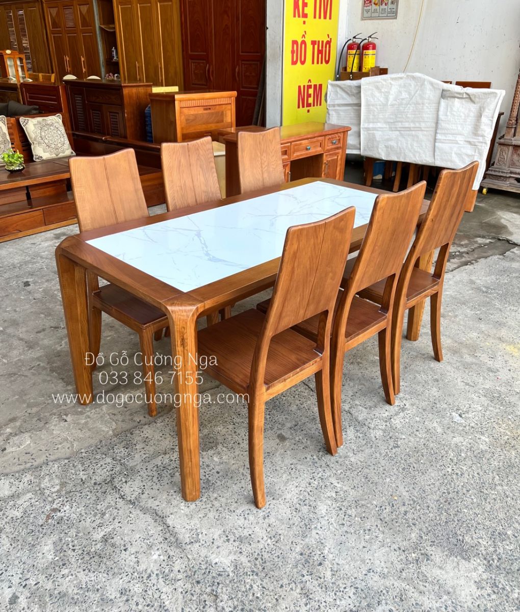 Bộ bàn ăn gỗ sồi nga màu óc chó - 6 ghế 