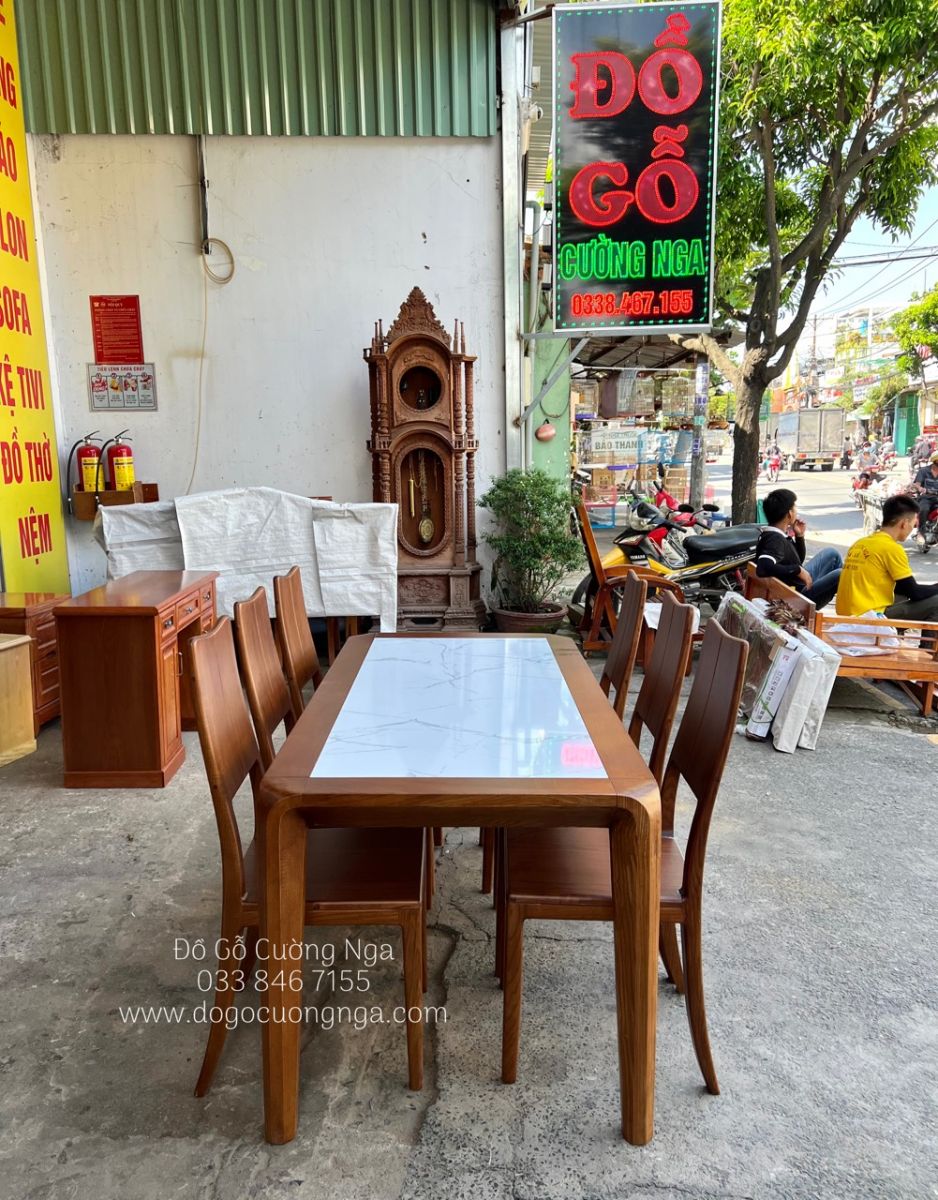 bàn ăn mặt đá gỗ sồi 