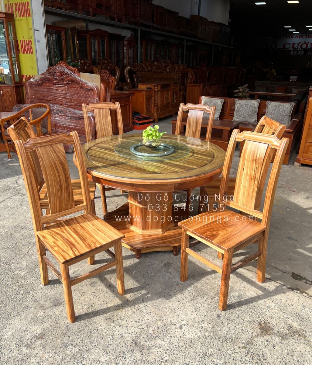 Bàn ăn mâm xoay gỗ Hương Xám