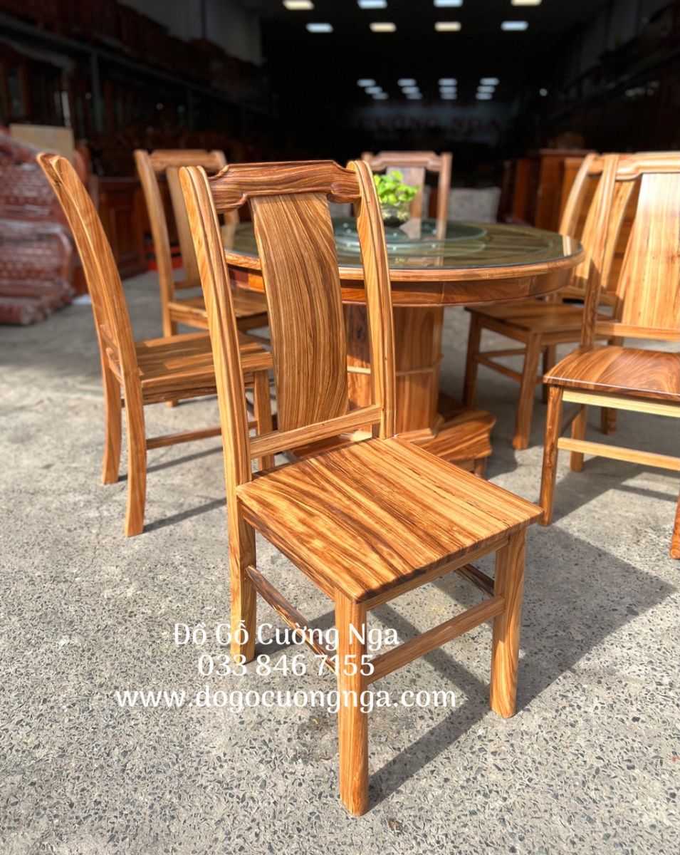 Bàn ăn mâm xoay gỗ Hương Xám
